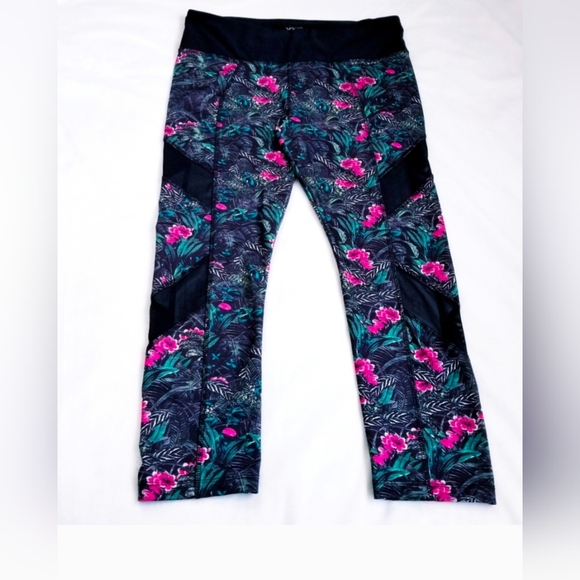 VOGO Athletica Floral & Leaf Rainforest Leggings elastic waist size L black - Picture 2 of 10